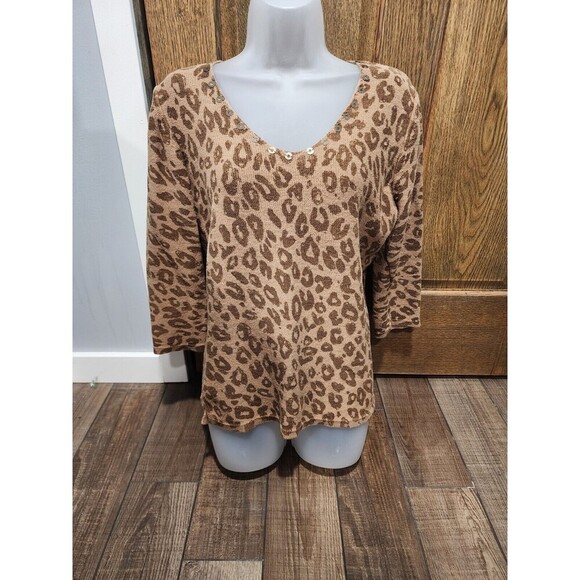 Requirements Long Sleeve Pullover Sweater Top Women’s XL Leopard Cheetah - Picture 1 of 5